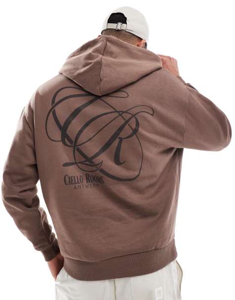 ASOS DESIGN oversized hoodie with print in brown - view 1