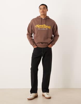 Asos Design Oversized Hoodie With Print In Brown