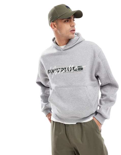 ASOS DESIGN oversized hoodie with print in grey marl - view 1