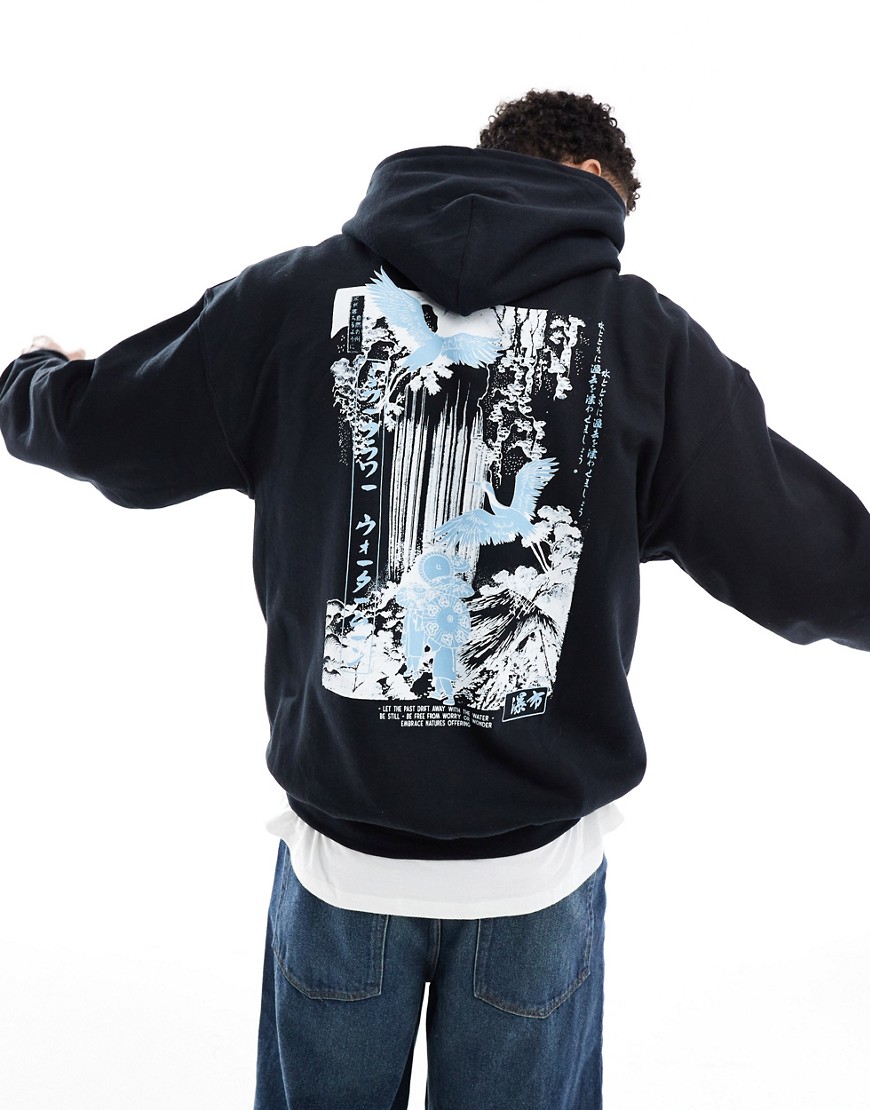 ASOS DESIGN oversized hoodie with prints in black