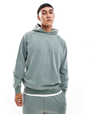 Asos Design Oversized Hoodie With Raglan Sleeve In Washed Green