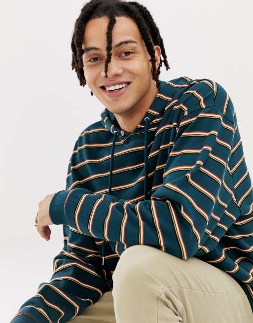 ASOS DESIGN oversized hoodie with retro stripes in green