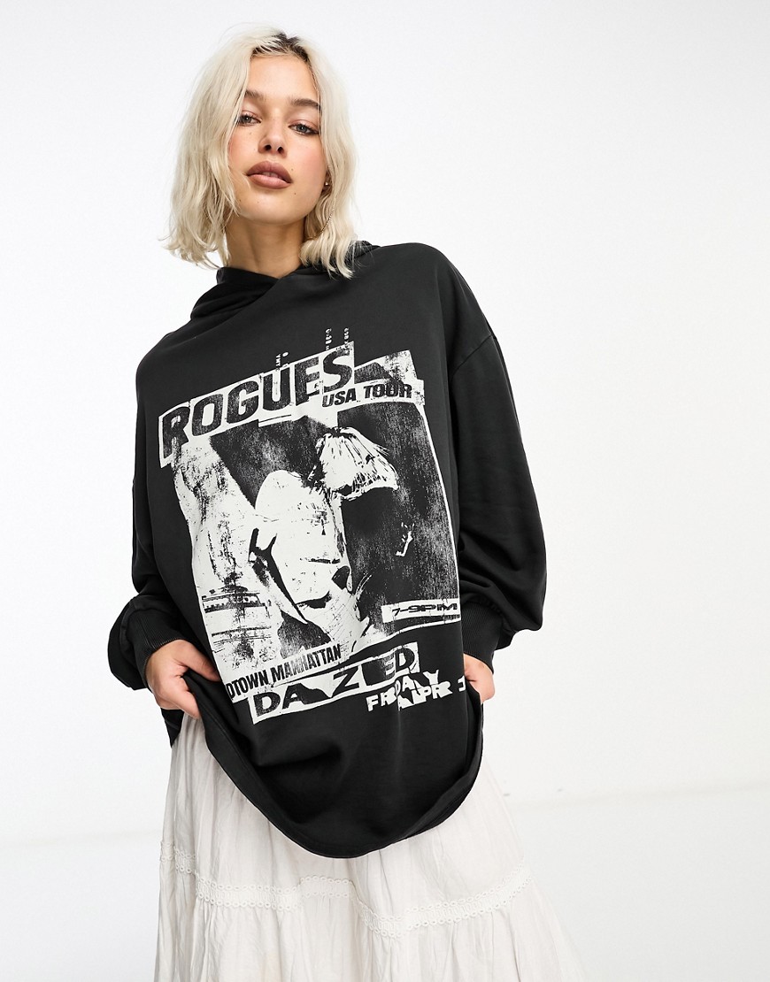 ASOS DESIGN oversized hoodie with rogues indie graphic in black