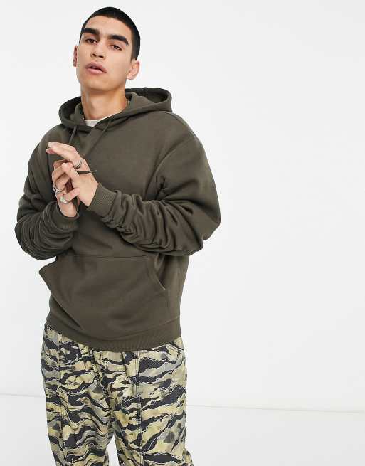 ASOS DESIGN oversized hoodie with ruched sleeves in brown