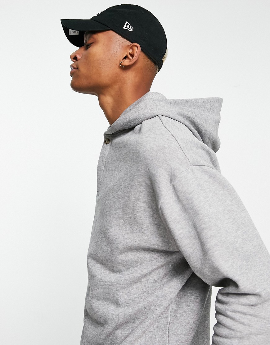ASOS DESIGN oversized hoodie with rugby neck in gray heather
