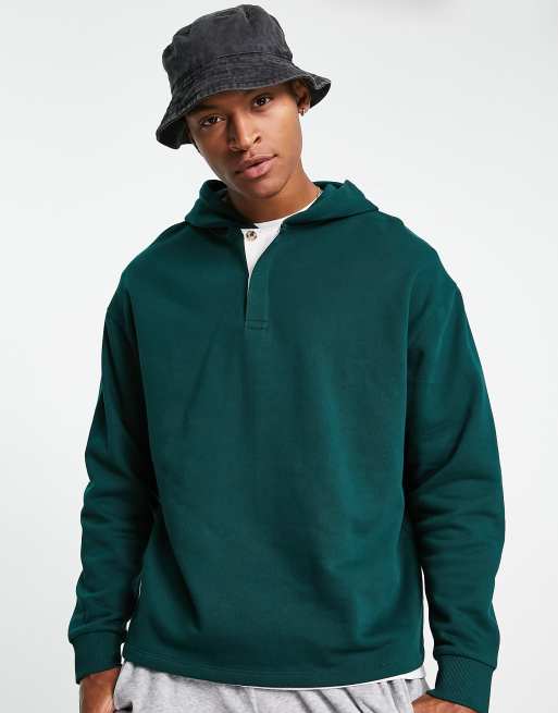 ASOS DESIGN oversized hoodie with rugby neck in green