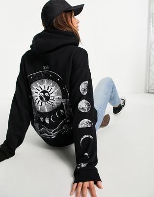 ASOS DESIGN oversized hoodie with solstice back graphic in black