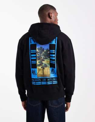 Asos Design Oversized Hoodie With Souvenir Print In Black