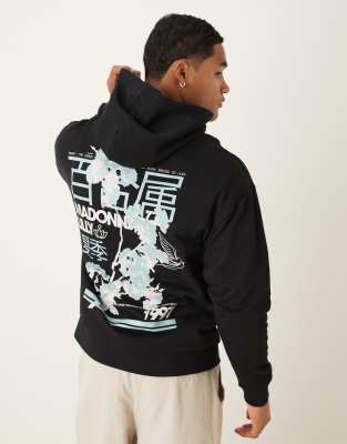 Asos Design Oversized Hoodie With Souvenir Print In Black