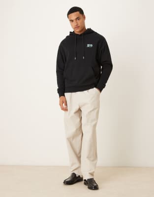 Asos Design Oversized Hoodie With Souvenir Print In Black