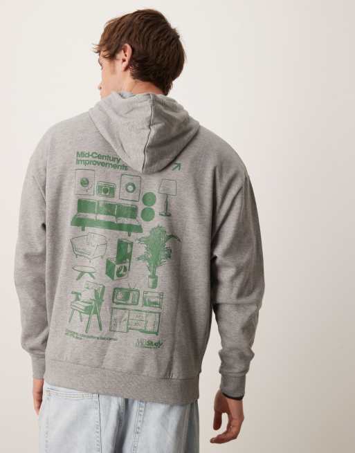 ASOS DESIGN oversized hoodie with souvenir prints in grey marl