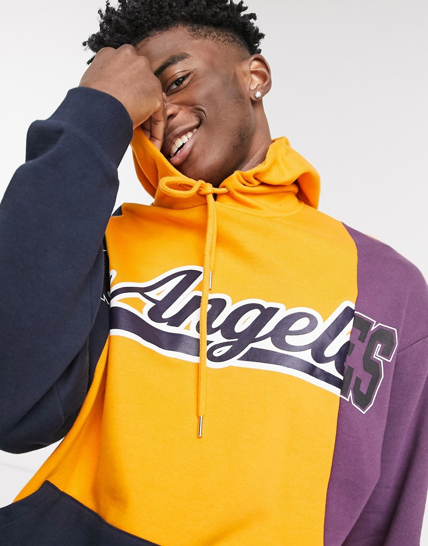 ASOS DESIGN oversized hoodie with spliced Los Angeles collegiate panels-Multi