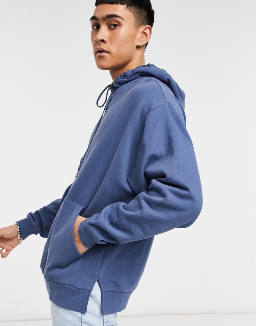 ASOS DESIGN oversized hoodie with split hem in blue-Blues
