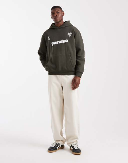 ASOS DESIGN oversized hoodie with sports print in green, 2 of 5