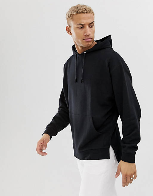 ASOS DESIGN oversized hoodie with step hem in black | ASOS