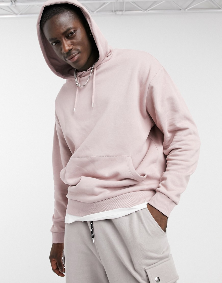 ASOS DESIGN oversized hoodie with t-shirt hem in dusty pink