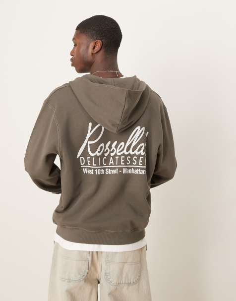 ASOS DESIGN oversized hoodie with text back print in khaki - view 1