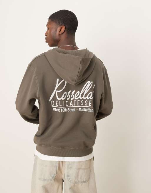 ASOS DESIGN oversized hoodie with text back print in khaki