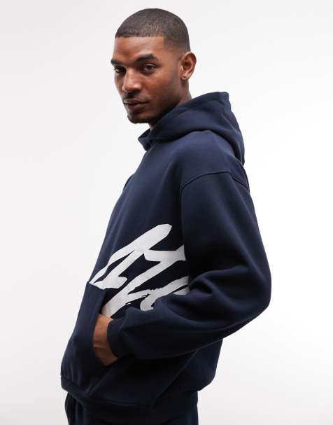 ASOS DESIGN oversized hoodie with text print in navy - view 1