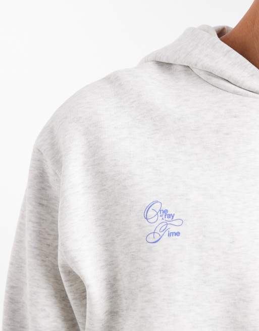 ASOS DESIGN oversized hoodie with text print in white marl, 5 of 5