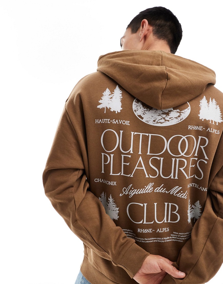 Asos Design Oversized Hoodie With Text Prints In Brown