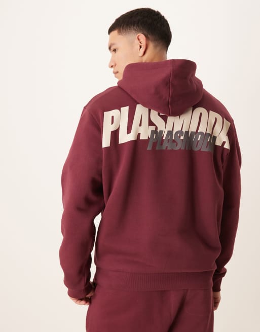ASOS DESIGN oversized hoodie with text prints in burgundy - part of a set