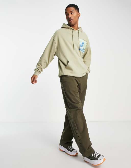 ASOS DESIGN oversized hoodie with The Great Wave Off Kanagawa graphic print  in light green