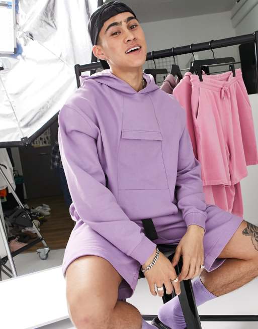 ASOS DESIGN oversized hoodie with utility panels in purple - part of a set
