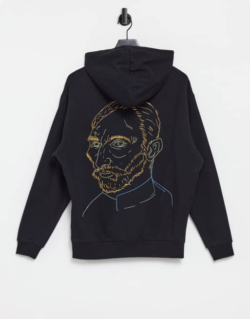 Reclaimed vintage oversized hoodie with van gogh cheap print in black