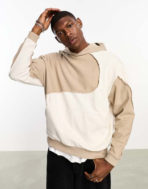 ASOS DESIGN oversized hoodie with wavy panels in tonal beige