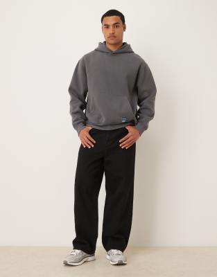 Asos Design Oversized Hoodie With Woven Label Badge In Gray