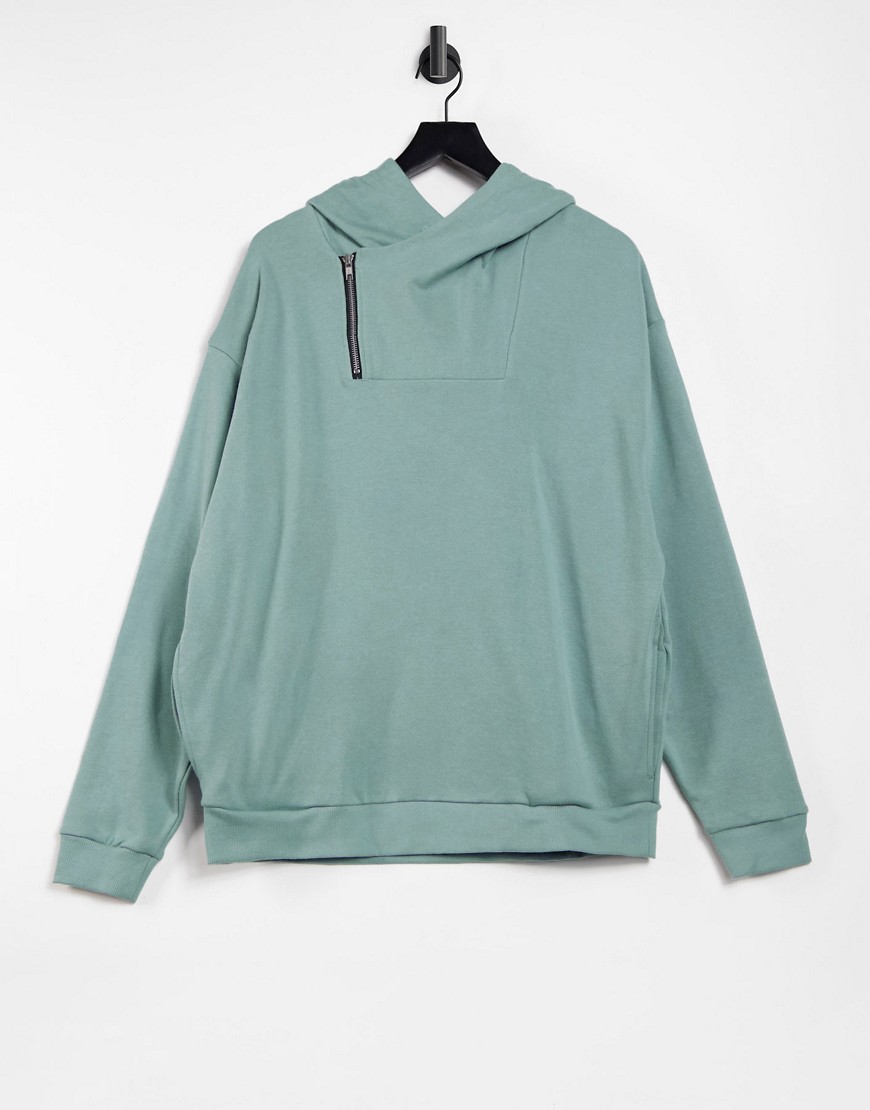 Asos Design Oversized Hoodie With Zip Hood In Gray Blue-grey