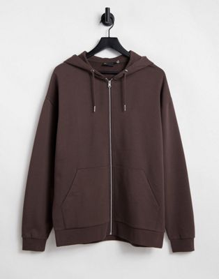 ASOS DESIGN oversized hoodie with zip in brown