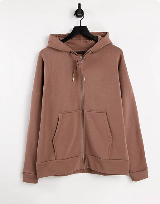 Hoodies & Sweatshirts oversized hoodie with zip in brown 