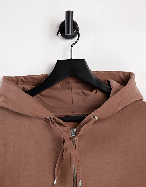 Hoodies & Sweatshirts oversized hoodie with zip in brown 