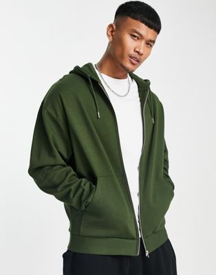 ASOS DESIGN oversized hoodie with zip in dark green | ASOS