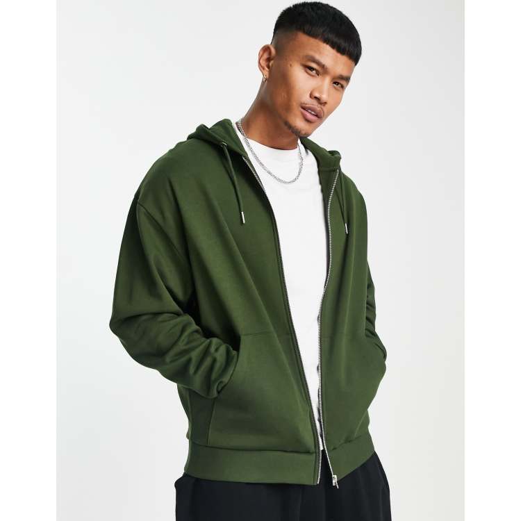 ASOS DESIGN oversized hoodie with zip in dark green