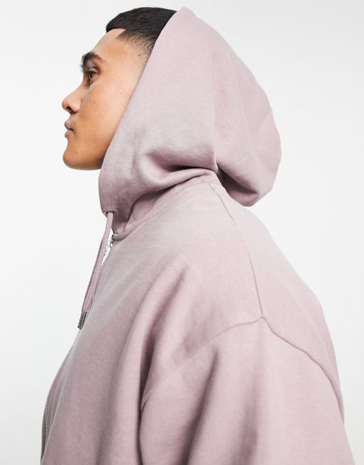 ASOS Design Super Oversized Zip Through Hoodie in Washed Purple