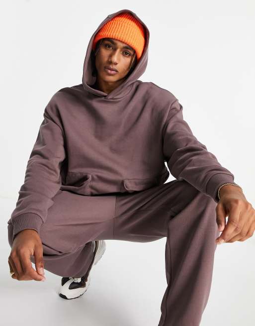 ASOS DESIGN oversized hoodie with zip pouch pockets in washed brown - part  of a set