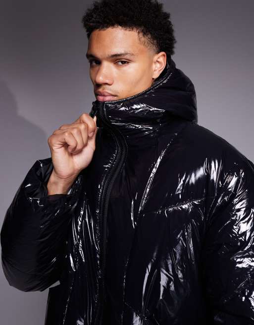 ASOS DESIGN - Oversized hoogglanzend gewatteerd jack in zwart, 5 van 5