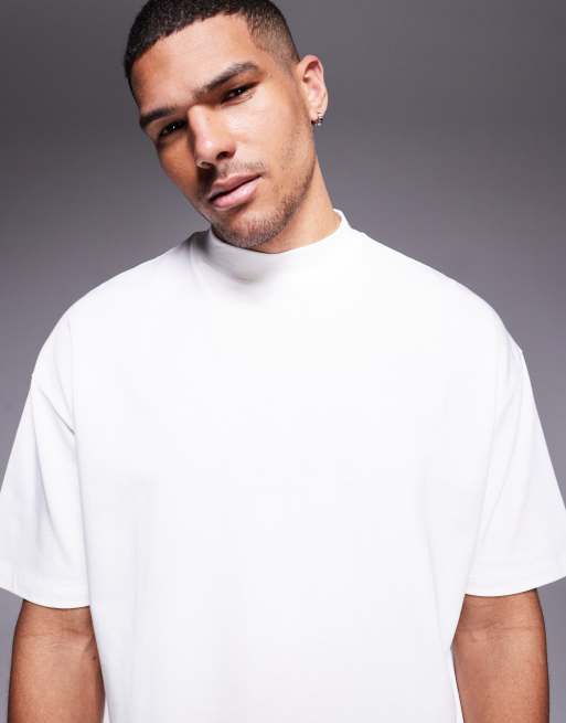 ASOS DESIGN - Oversized hoogsluitend T-shirt van 240g/m² zware stof in wit