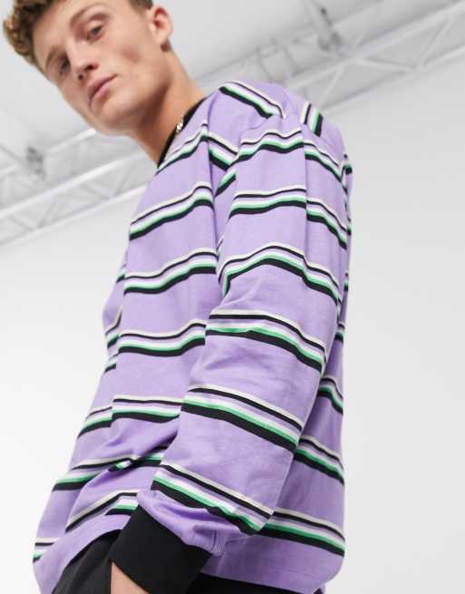 ASOS DESIGN oversized horizontal long sleeve washed stripe t-shirt | ASOS