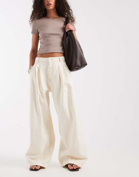 ASOS DESIGN oversized horse shoe block jeans in ecru - view 1