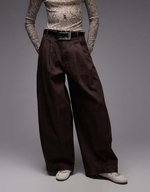 ASOS DESIGN oversized horseshoe jeans in brown