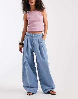 Asos Design Oversized Horseshoe Jeans In Blue