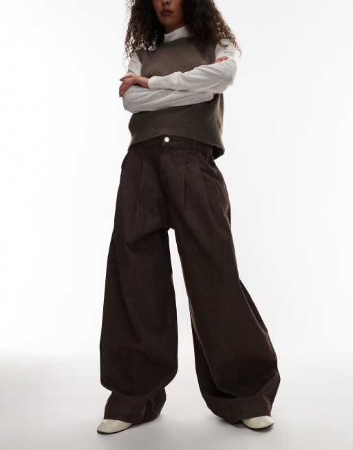 ASOS DESIGN oversized horseshoe jeans in brown