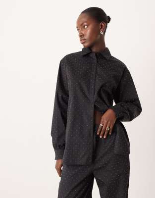 Asos Design Oversized Hotfix Shirt Co-ord In Black