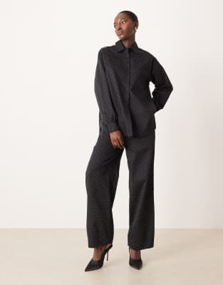 Asos Design Oversized Hotfix Shirt Co-ord In Black
