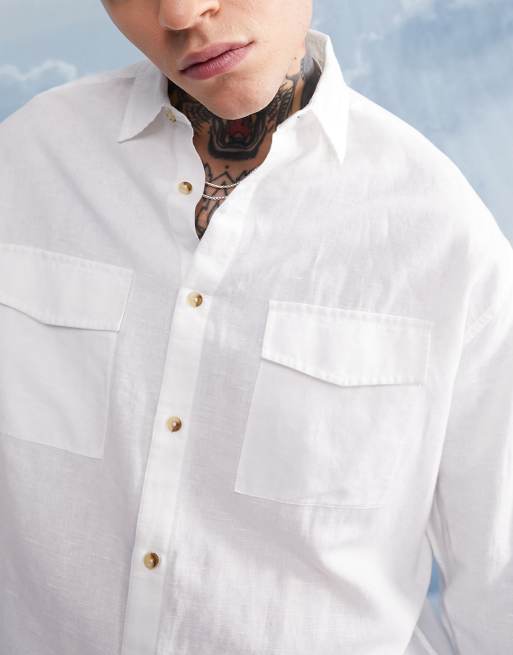 ASOS DESIGN - Oversized hørskjorte med to lommer i hvid , 4 af 4