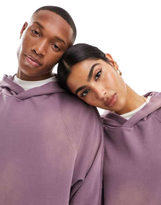 ASOS DESIGN - Oversized hættetrøje i forvasket lilla med sømdetaljer - Del af sæt, 3 af 4